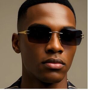 Men Sunglasses Gold Frame Dark Black Lens Fashion Shades Eyewear‎ Gangsta Cholo
